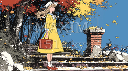 紅葉の小径を歩く若い女性｜4114187-15779