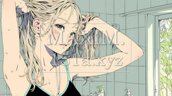 朝支度：洗面所で髪をまとめている若い女性 | 4092376-15527
