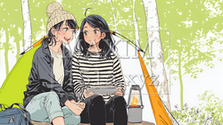 女友達と一緒にテントキャンプを楽しむ若い女性 | 409254-9708