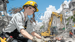 建設現場で重機を操作する若い女性 | 4100732-16975