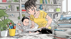 家の中で子どもと遊んでいる若い母親 | 4109385-8145