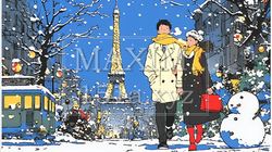 クリスマスイルミネーションの街でデートしているカップル｜422673-14810