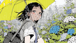 アジサイと梅雨の長雨と若い女性｜4125925-16238