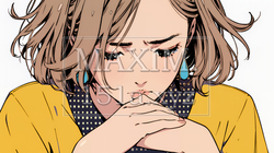 唇を噛んで不安そうな表情をしている若い女性 | 4128341-8099