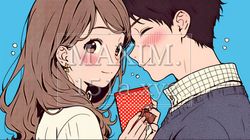 バレンタインディのチョコを男性に渡そうとしている若い女性｜4132917-12471