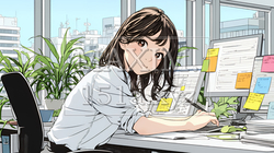 職場のデスクでパソコンに向かって仕事をしているビジネスウーマン | 4136074-15663