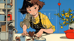 バレンタインプレゼント用のチョコレートを一生懸命作っている若い女性 | 4140326-14856