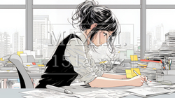 オフィスのデスクで、入念に書類をチェックする女性 | 4140326-16647