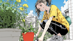 プランターの花に水やりをする若い女性｜ベランダガーデニングと自然を楽しむ爽やかな暮らしシーン | 4140326-17737