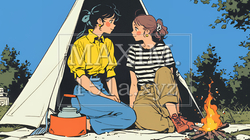 女友達と一緒にテントキャンプを楽しむ若い女性 | 4148354-9694