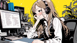デスクでPC操作をしている待機中の女性オペレータ
