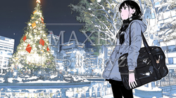 クリスマスイルミネーションが美しい街を散策する若い女性 | 4150906-6590