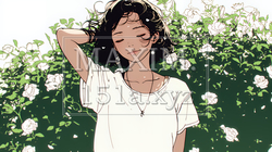 バラ園を散策している若い女性（シンプルな色使い） | 4152525-11067