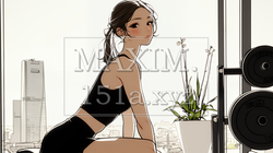 休日にジムで軽く運動する若い女性（シンプルな色使い） | 4158118-16304