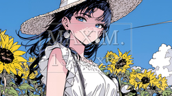 向日葵畑にいる若い女性