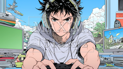 対戦型テレビゲームに没頭している若い男性 | 4162403-13427