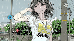 夏の急な雨でびしょ濡れの若い女性｜4195946-9285