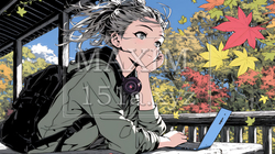 美しい紅葉の中でもPCを手放せない若い女性 | 4166859-6230