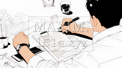 資料作成を行っている男性（シンプルな色使い）