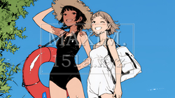 夏休みの思い出：友達と海水浴に行く（シンプルな色使い） | 4177327-10671