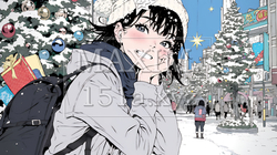 ホワイトクリスマスの街を歩く若い女性 | 4178159-6623