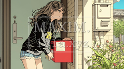 自宅のメールボックスをチェックしている女性