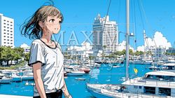 沖縄のヨットハーバーに立つ若い女性 | 4184816-15223