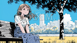 公園のベンチでひとり静かにくつろぐ若い女性｜