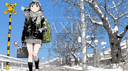 雪解けでぬかるんだ道を歩く若い女性 | 4191685-14996