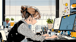 PCで資料作りをしている若い女性