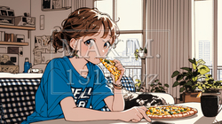 ピザを食べている若い女性 | 4215847-9192