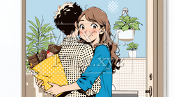 バレンタインディのチョコを男性に渡そうとしている若い女性｜4238871-7626