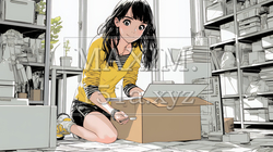 引っ越しの荷造り・荷解きをしている若い女性 | 422099-14922