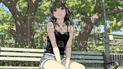 公園のベンチでひとり静かにくつろぐ若い女性｜4263230-10412
