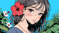 ハイビスカスと若い女性｜4536994-4374
