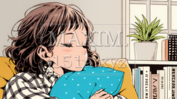 ソファでクッションを抱えてくつろぐ若い女性 | 4241598-16749