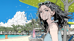 夏の南国の海辺を一人で旅行中の若い女性 | 4251467-8892