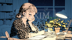 受験勉強とか残業をしている若い女性