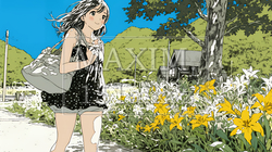 ユリの花の小径を歩く若い女性 | 4259566-9810