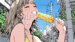 アイスキャンティを食べている若い女性