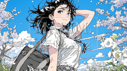 満開の桜の木の下を歩く制服姿の女子高生｜502787-12014