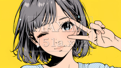 アイドルのように顔の横でピース＋ウィンクしている若い女性 | 4276448-14762