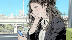 スマートフォンをいじくっている若いビジネスウーマン