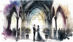 教会での結婚式の水彩画 | 4290902-4244
