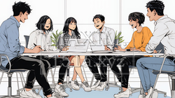 資料を見ながら打ち合わせをする会社員｜オフィスのビジネスミーティングイメージ | 4302611-17212
