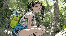 初夏の森でトレッキングを楽しむ若い女性｜新緑とアウトドアの爽やかなライフスタイル | 4302611-17588