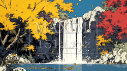 滝のある渓谷の紅葉