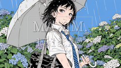 アジサイと梅雨の長雨と若い女性｜4315826-8530
