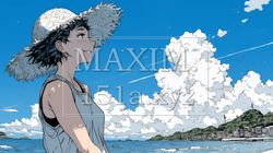 夏の海と入道雲と若い女性 | 4311924-10833
