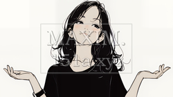 肩をすくめて困惑・諦めの仕草をしている若い女性（シンプルな色使い）